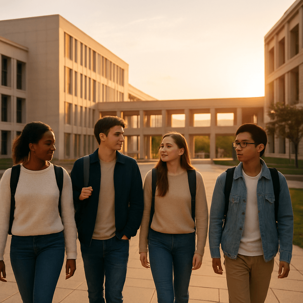 International students on a modern Chinese university campus