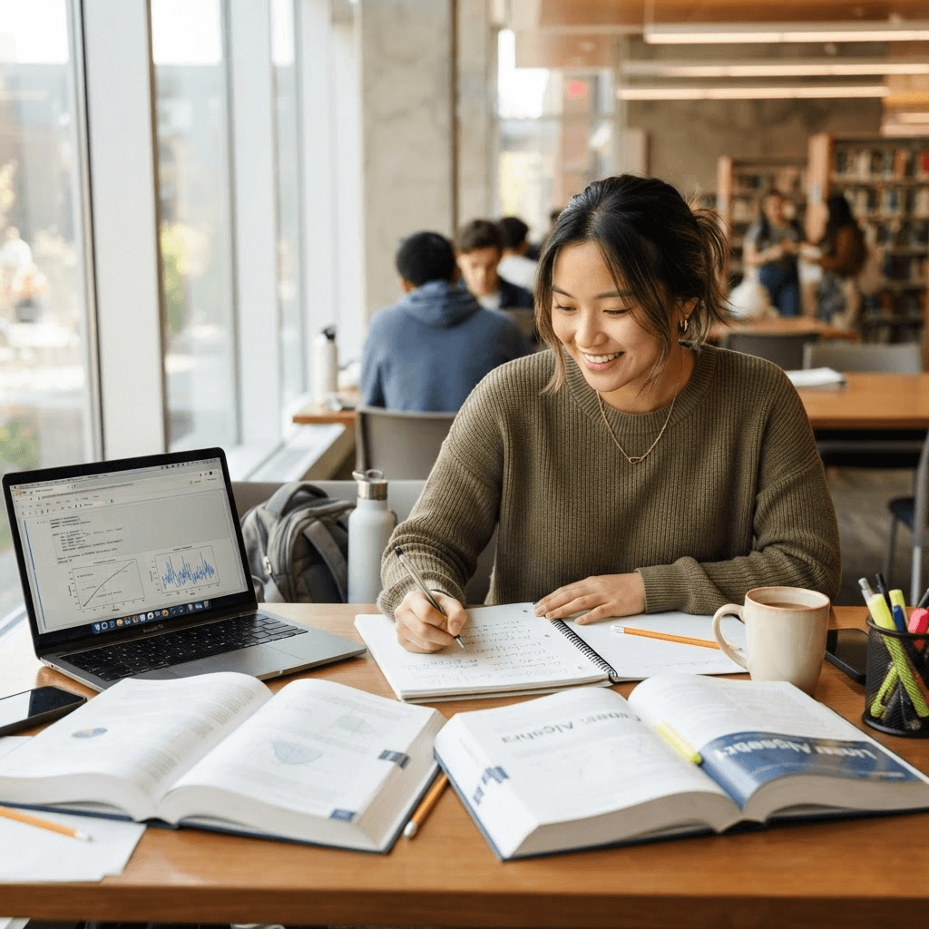 An international student preparing for the CSCA examination in a modern study environment