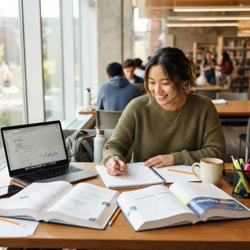 An international student preparing for the CSCA examination in a modern study environment