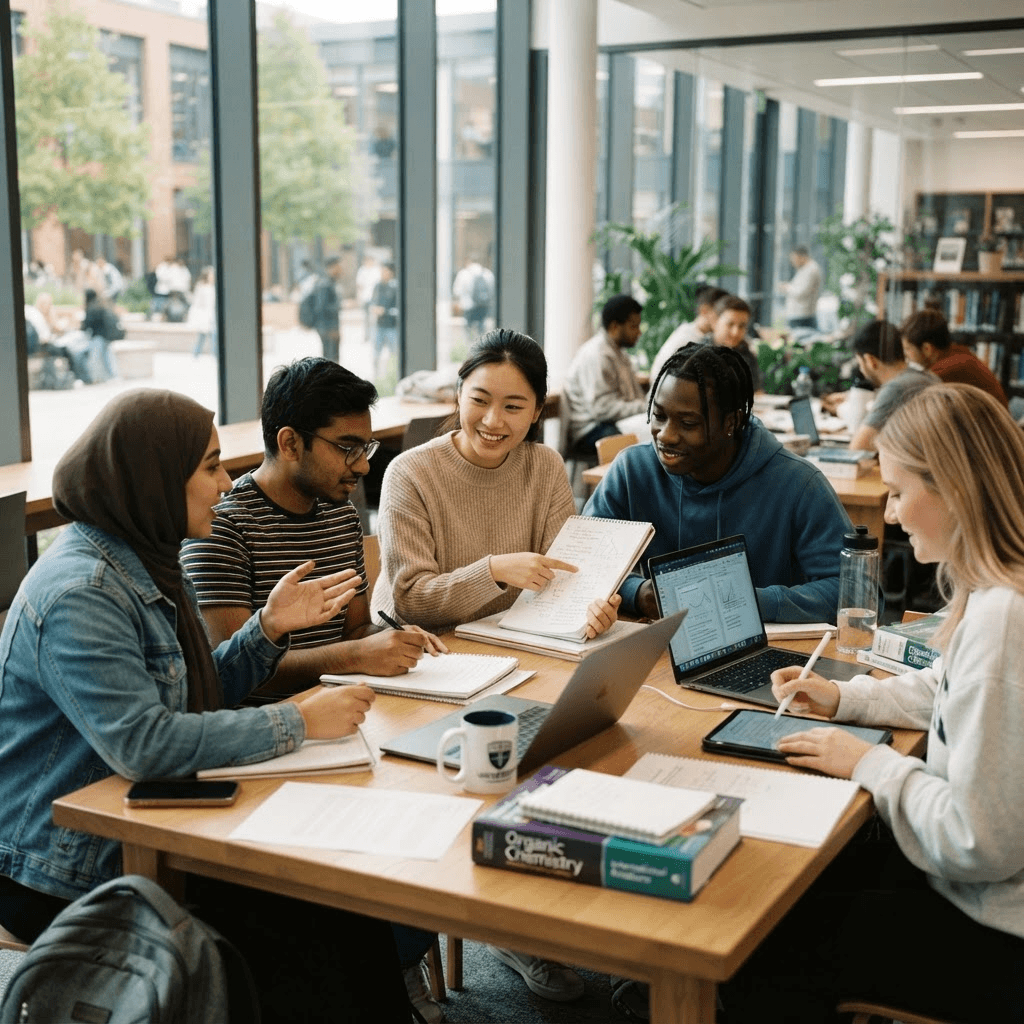 International students studying together and preparing for the CSCA exam