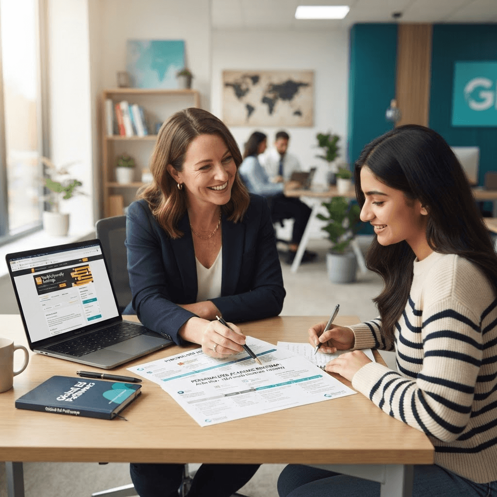 A CAC consultant and student reviewing a personalized study plan together