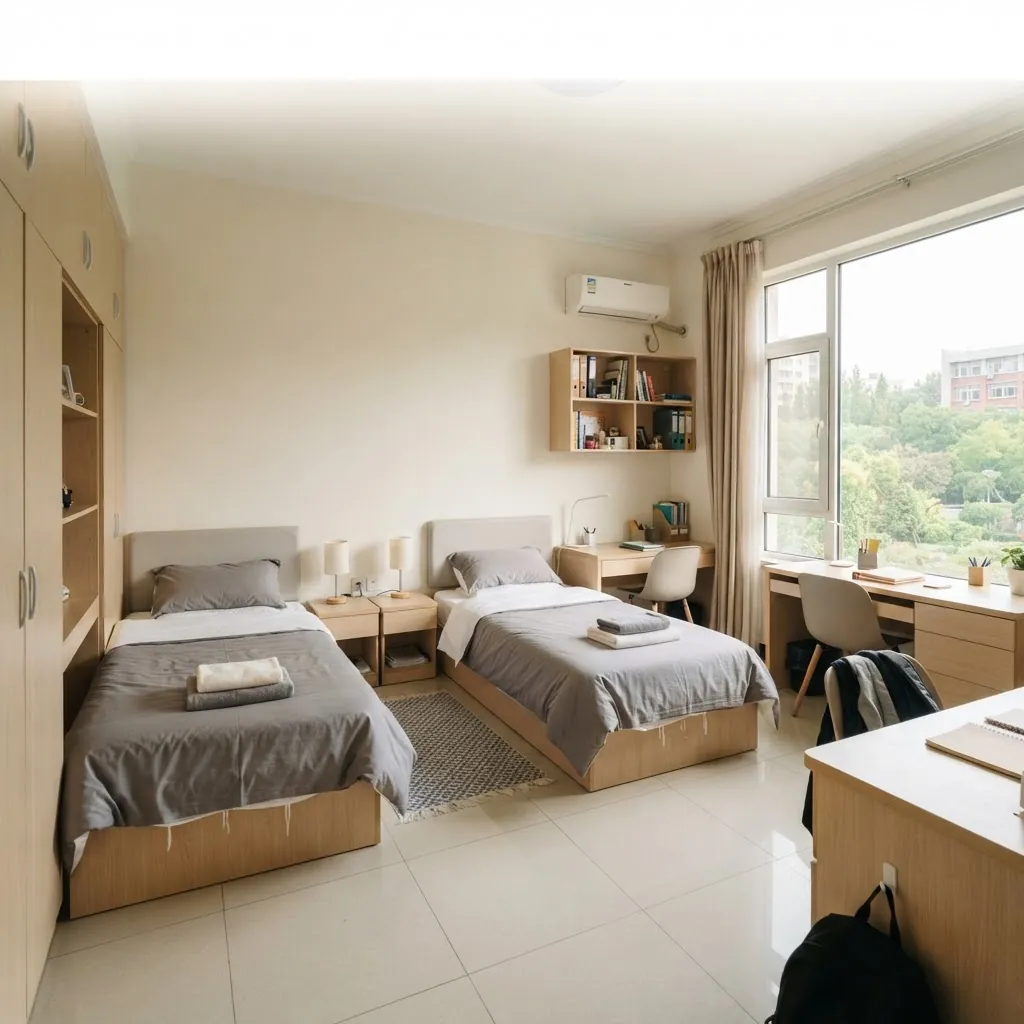 International student dormitory room at Beijing Foreign Studies University