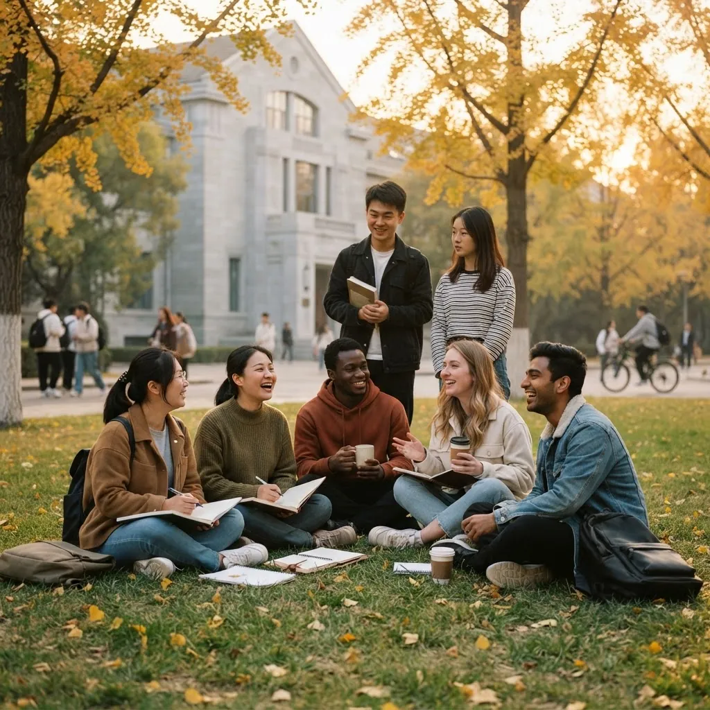 International students together on the Beijing Foreign Studies University campus