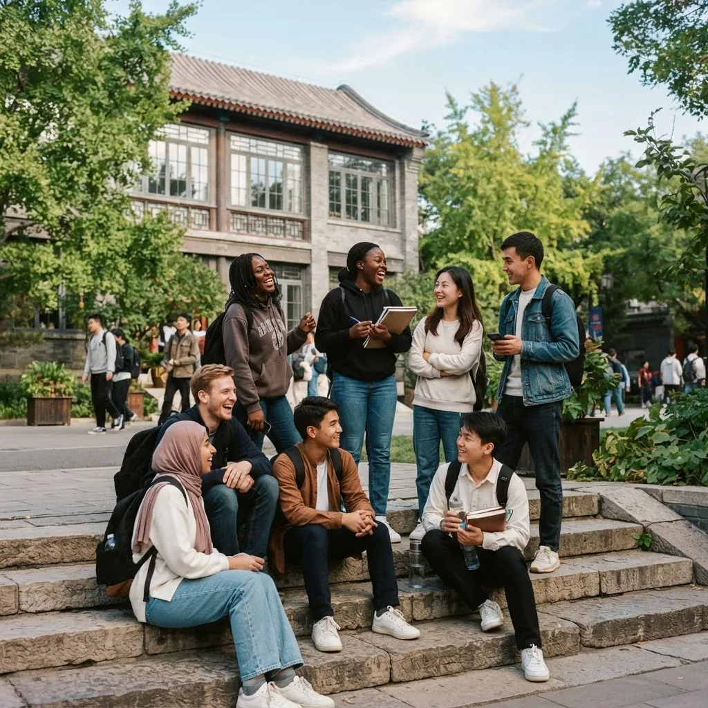 International students from many countries together on the Beijing Language and Culture University campus