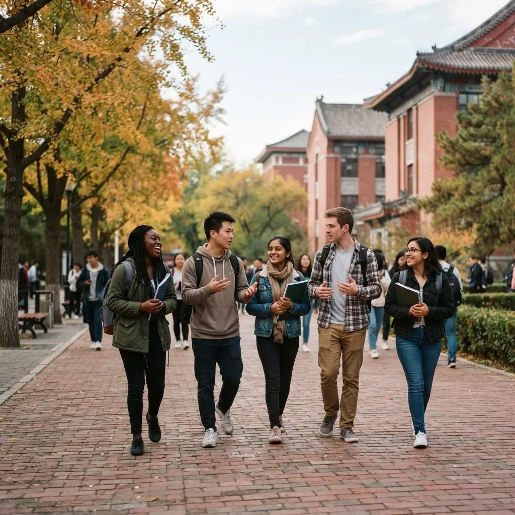 International students together on the Beijing University of Chemical Technology campus