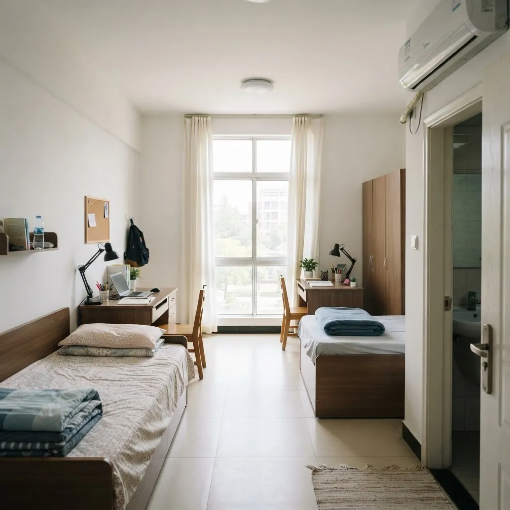 International student dormitory room at Beijing University of Chinese Medicine