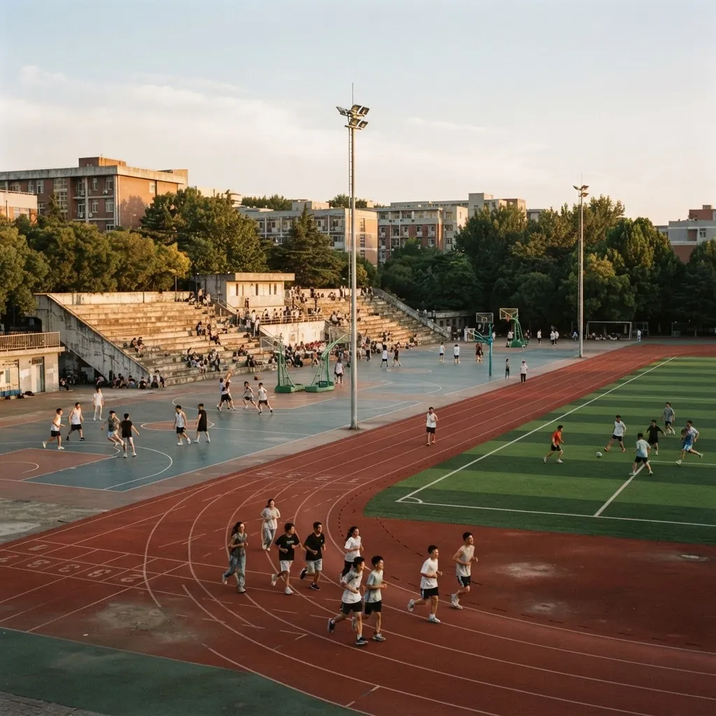 Sports field and running track at Beijing University of Posts and Telecommunications