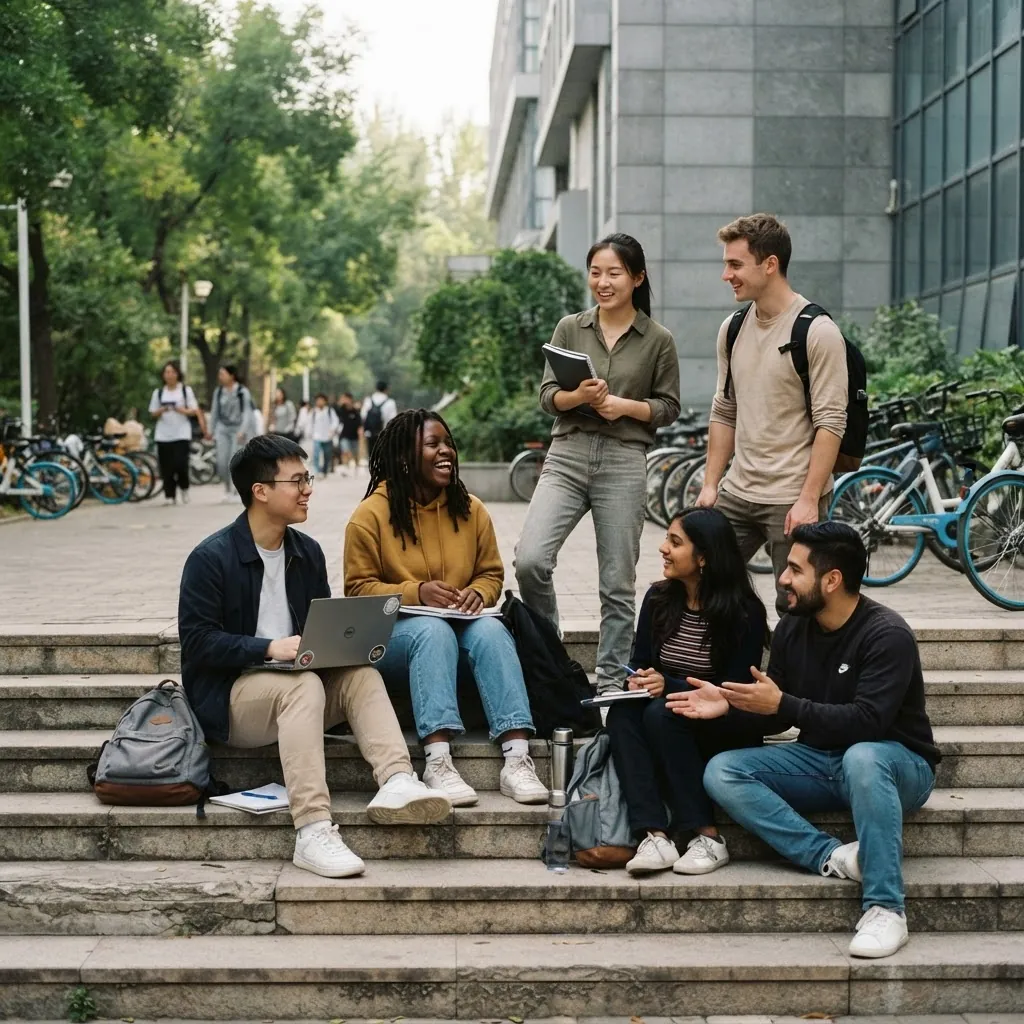 International students together on the Beijing University of Posts and Telecommunications campus