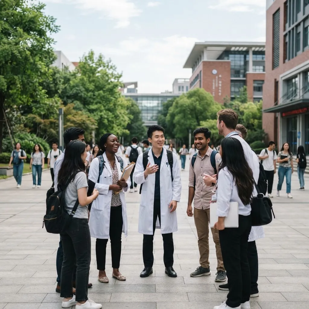 International medical students together on the Capital Medical University campus