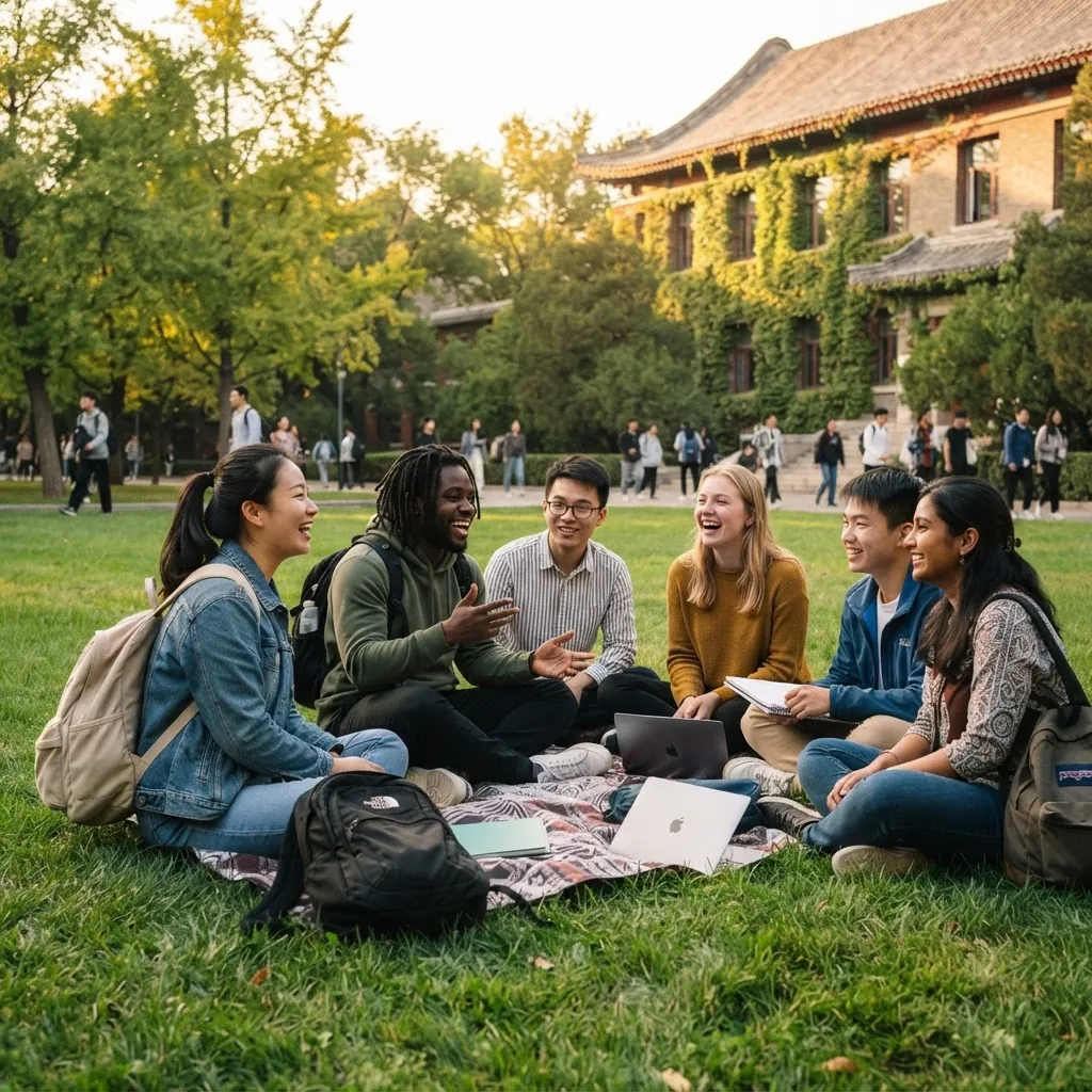 International students together on the China Agricultural University campus