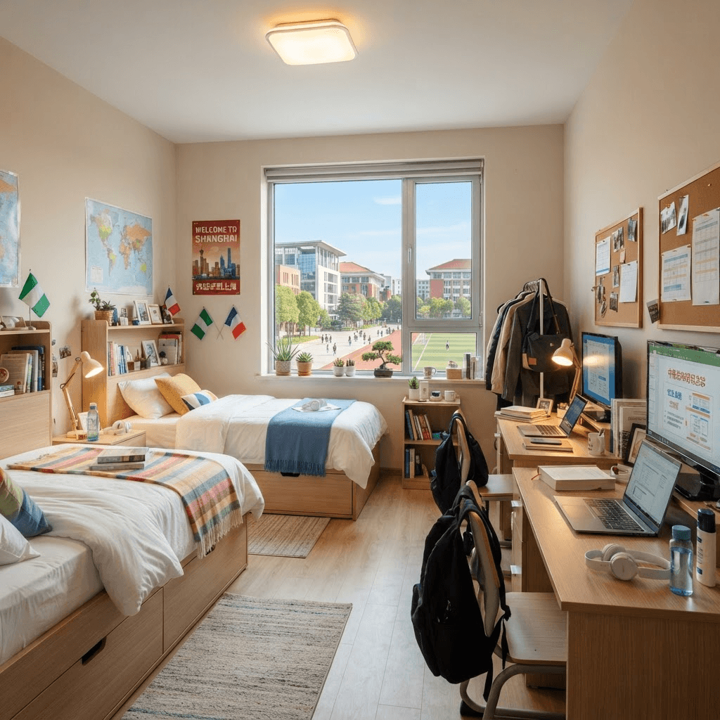 International student dormitory room at Peking University