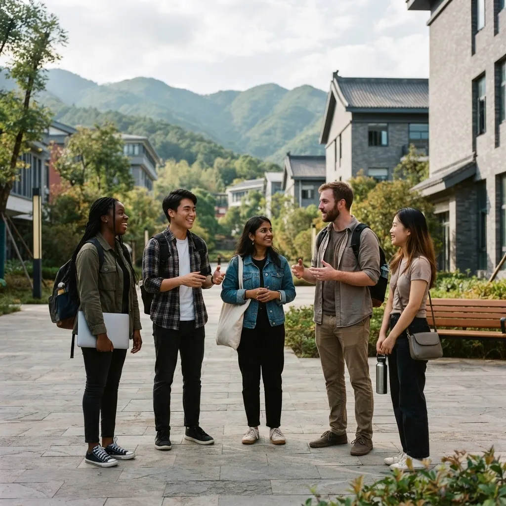 International students together on the University of Chinese Academy of Sciences campus