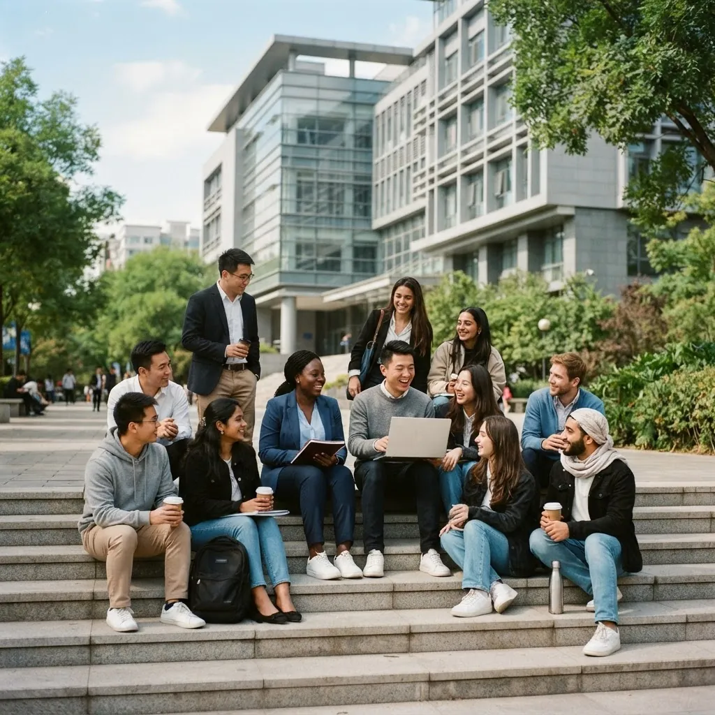 International students together on the University of International Business and Economics campus