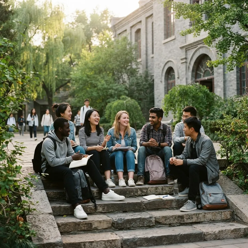 International students together on the University of Science and Technology Beijing campus