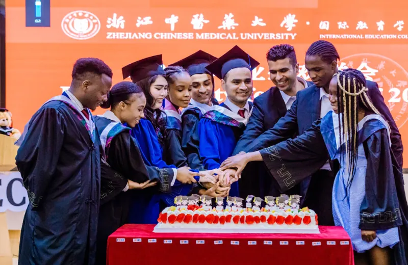 International students together on the Zhejiang Chinese Medical University campus