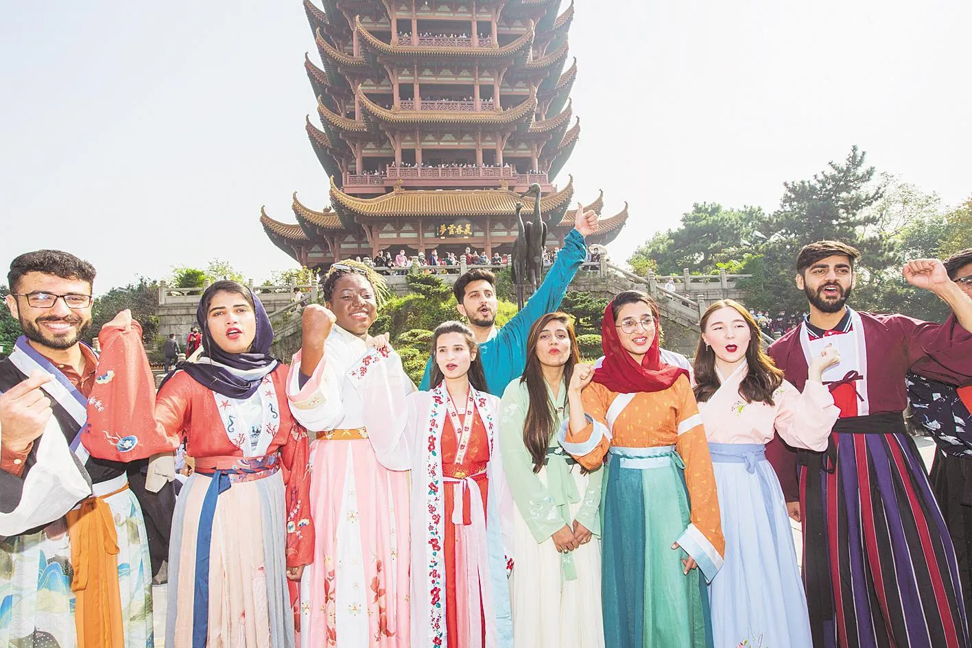 International students on the Wuhan Textile University campus
